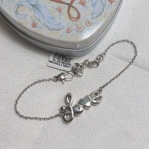 Brighton Love Letters Bracelet Silver Plated Clear Crystal 8" Adjustable & Tin